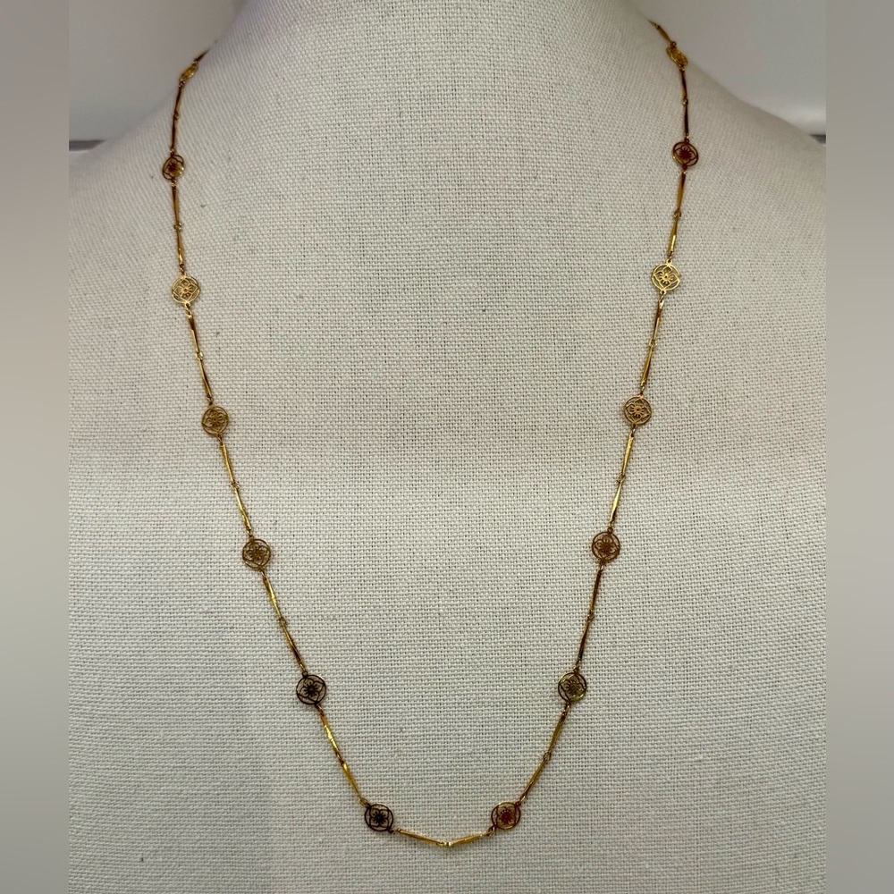 Vintage AVON Gold-Tone Filigree 30” Long Station Layering Necklace